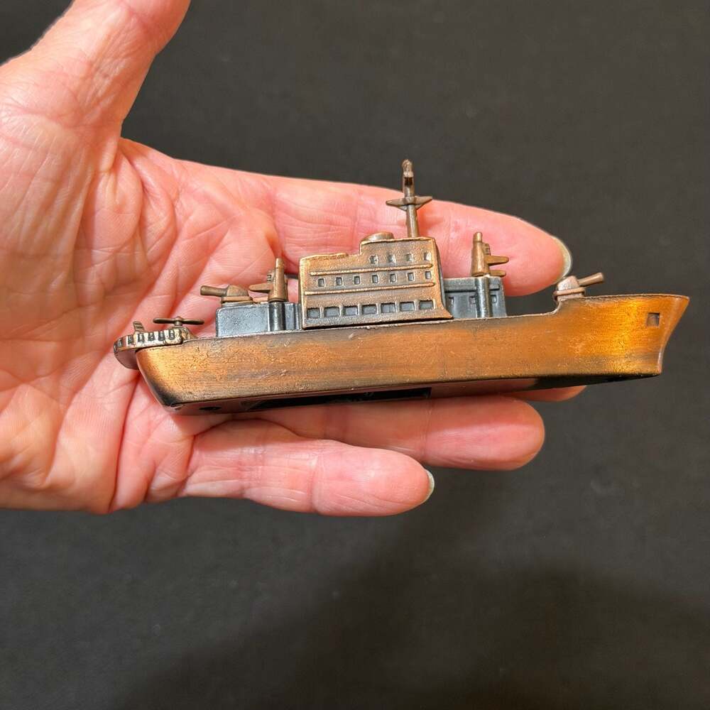 Vintage Die-Cast Metal Biplane and Naval Ship Pencil Sharpener Set - Picture 8 of 14